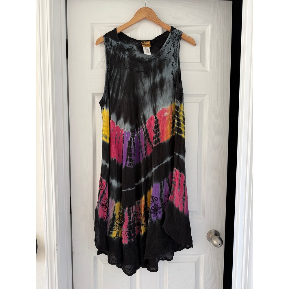 Womens Sleeveless Tie Dye Midi Dress Indie Boho Whimsygoth Grunge Gypsy